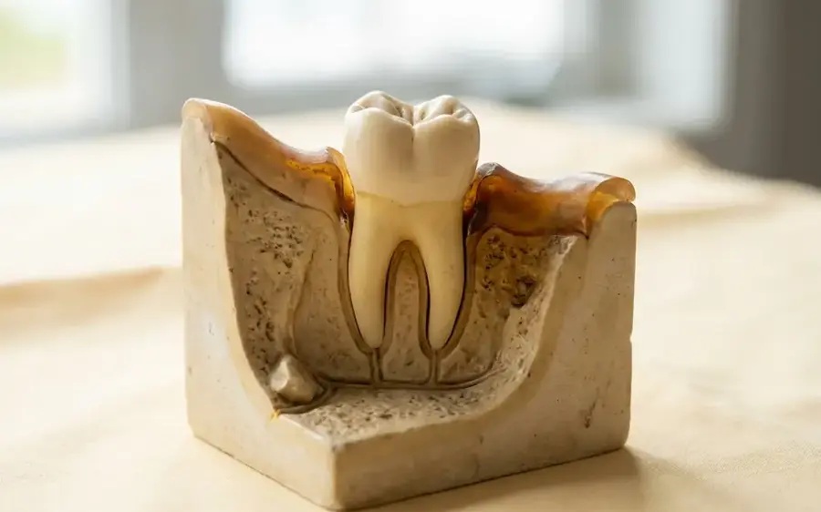 Anatomisches Modell eines Zahns mit vertiefter Zahnfleischtasche