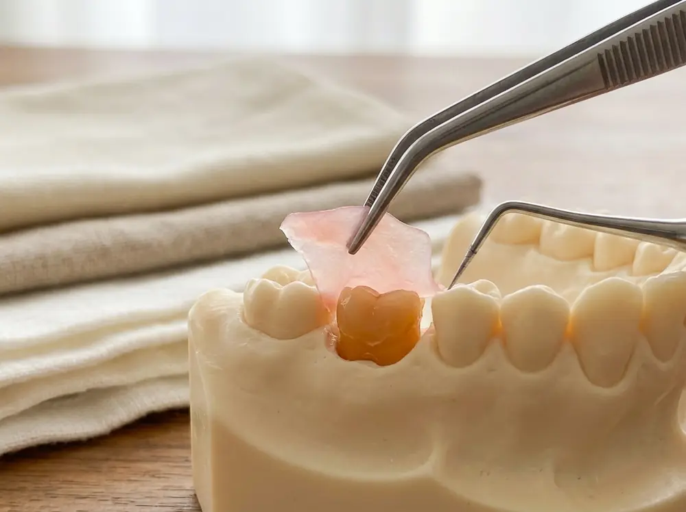 Weichgewebetransplantat wird über eine freiliegende Wurzel gelegt
