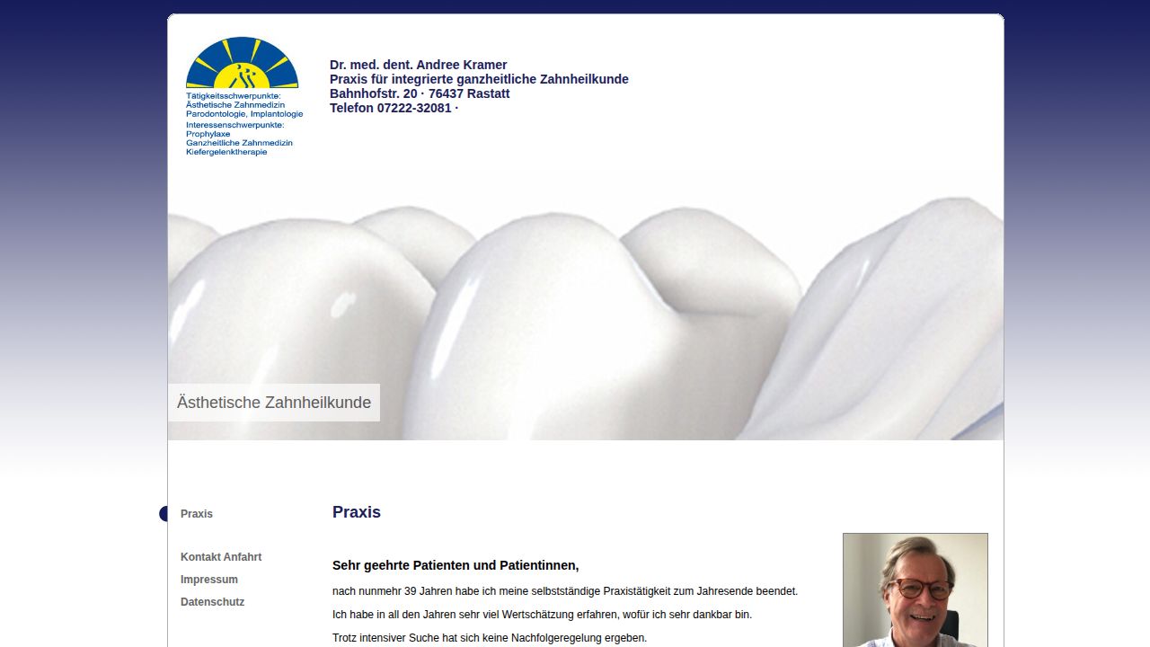 Startseite der Internetseite von Dr. med. dent. Andree Kramer